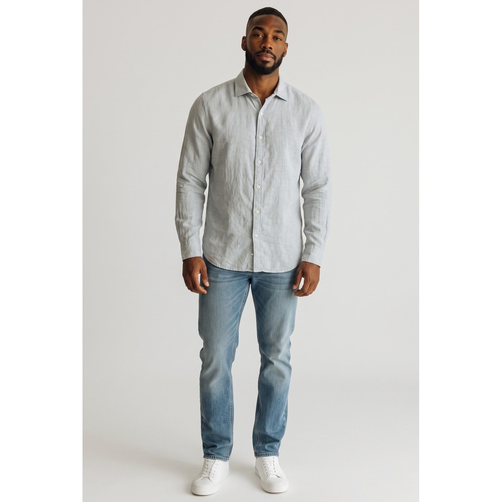 Murano Mens Baird McNutt Irish Linen Button Down Shirt Light Blue Large L